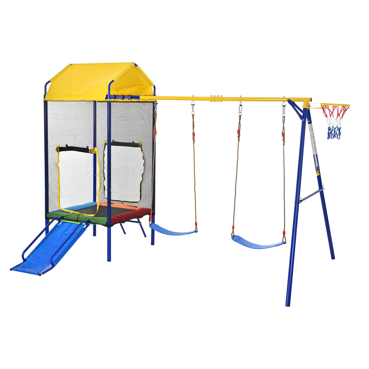 OUTDOOR-SCHAUKEL-SET mit Trampolin, Schaukel, Rutsche , Basketballkorb - Gelb, Metall (217/336cm) - Hauptrolle