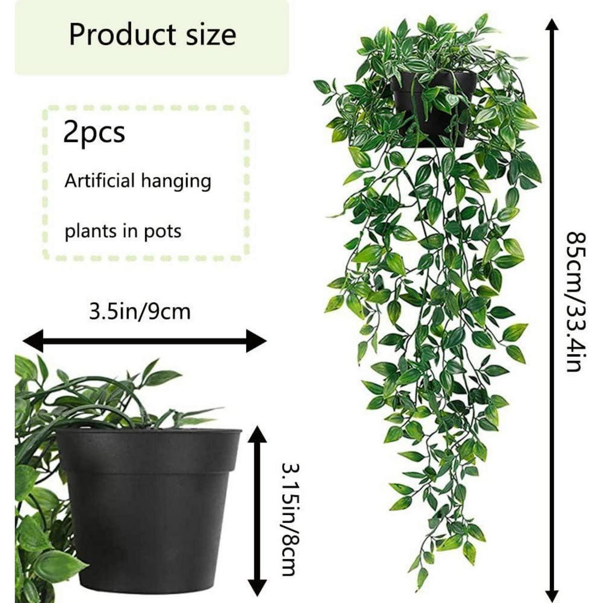 KUNSTPFLANZE Hängend 2-teiliges Set 80 cm - Grün, Kunststoff (85cm)