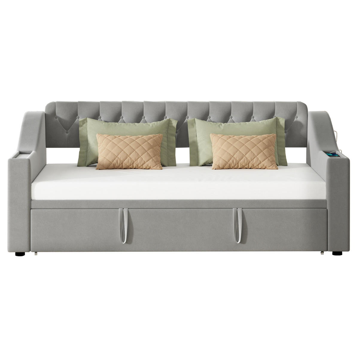 POLSTERBETT 90/180×190 cm Grau aus Samt mit USB- und Type-C-Anschlüssen - Grau, Textil (90/180cm) - Flora Grace