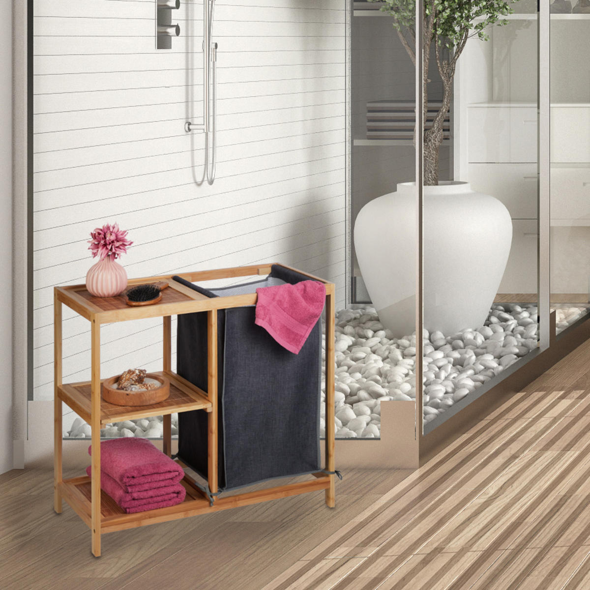 WÄSCHEKORBREGAL - Multicolor, Holz/Textil (30/50/29.5cm) - Relaxdays