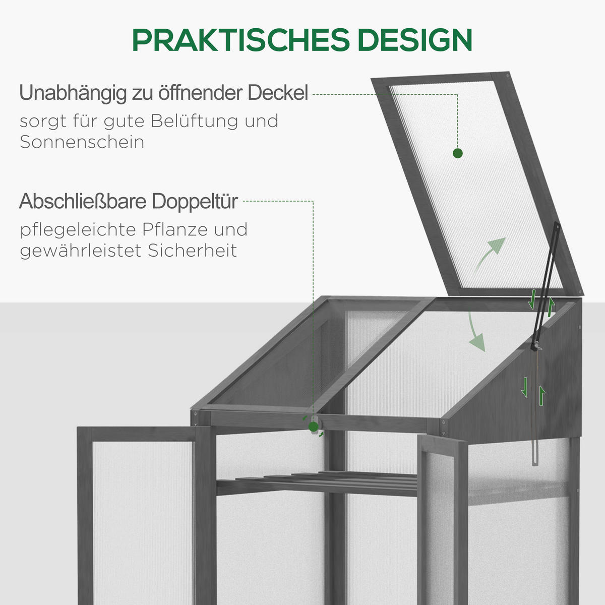 FRÜHBEET aus Holz 70 x 50 x 120 cm - Grau, Holz (50/120/70cm) - Outsunny
