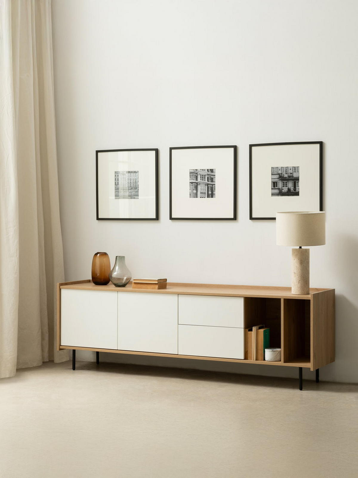 TV-ELEMENT Nadine Natur - Weiß 184.2 cm x 59.6 cm - Braun, Holzwerkstoff (184/59/41cm) - Kenay Home