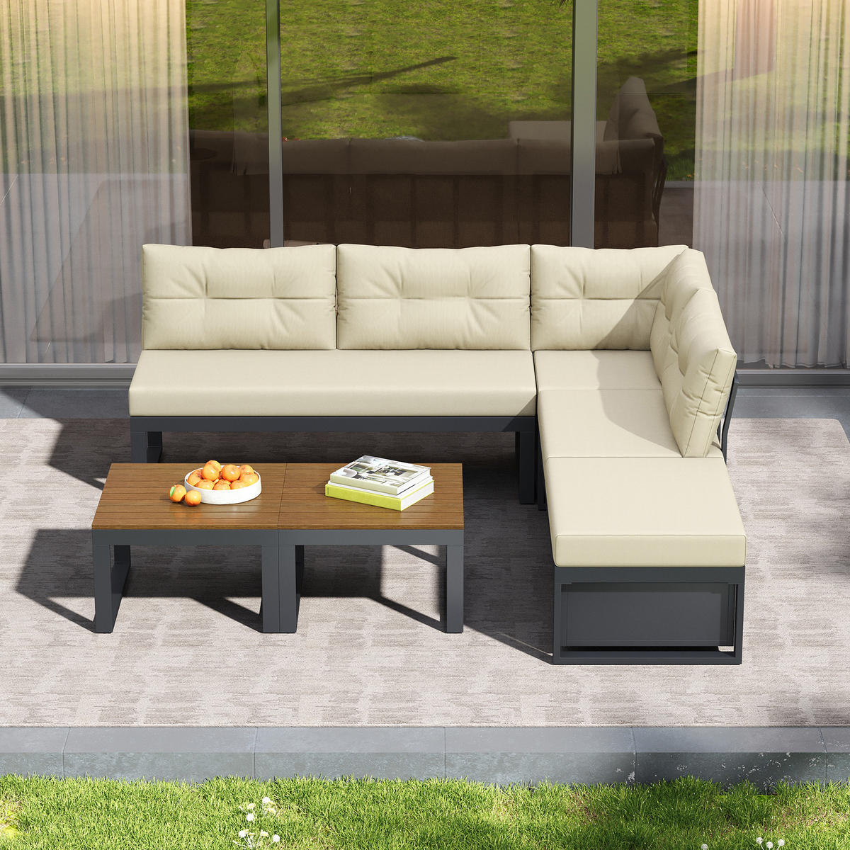 GARTENMÖBELSET 191,5/191,5/79 cm Beige aus Polyester mit Stauraum - Beige, Textil - OKWISH