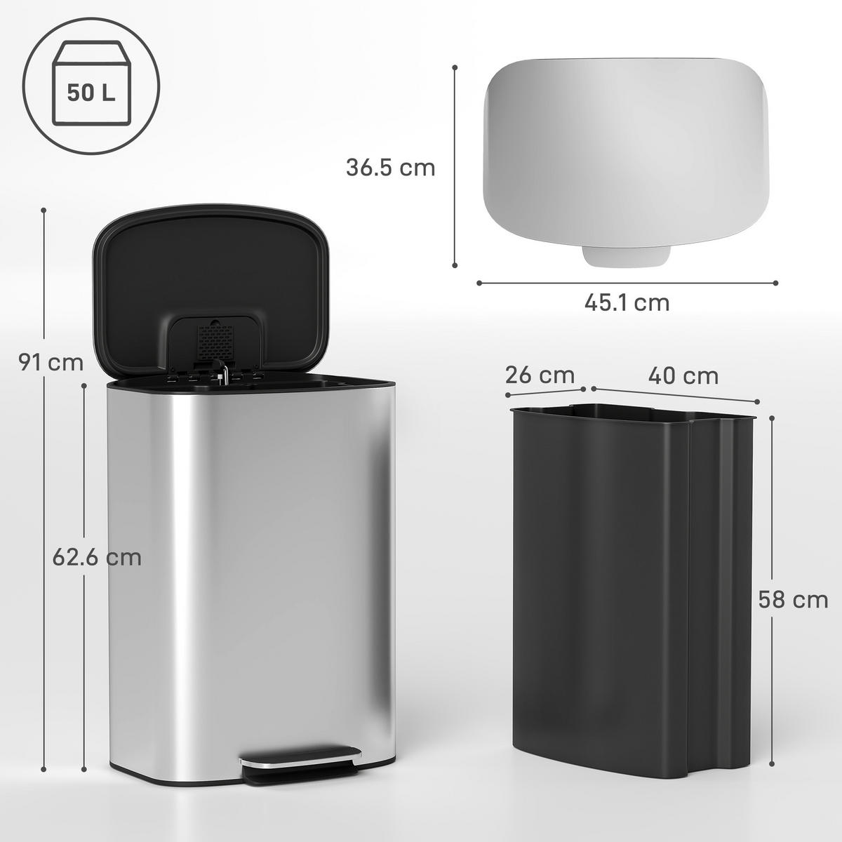 ABFALLEIMER Grau 1 Stück - Grau, Metall (36.5/62.6/45.1cm) - GiPP