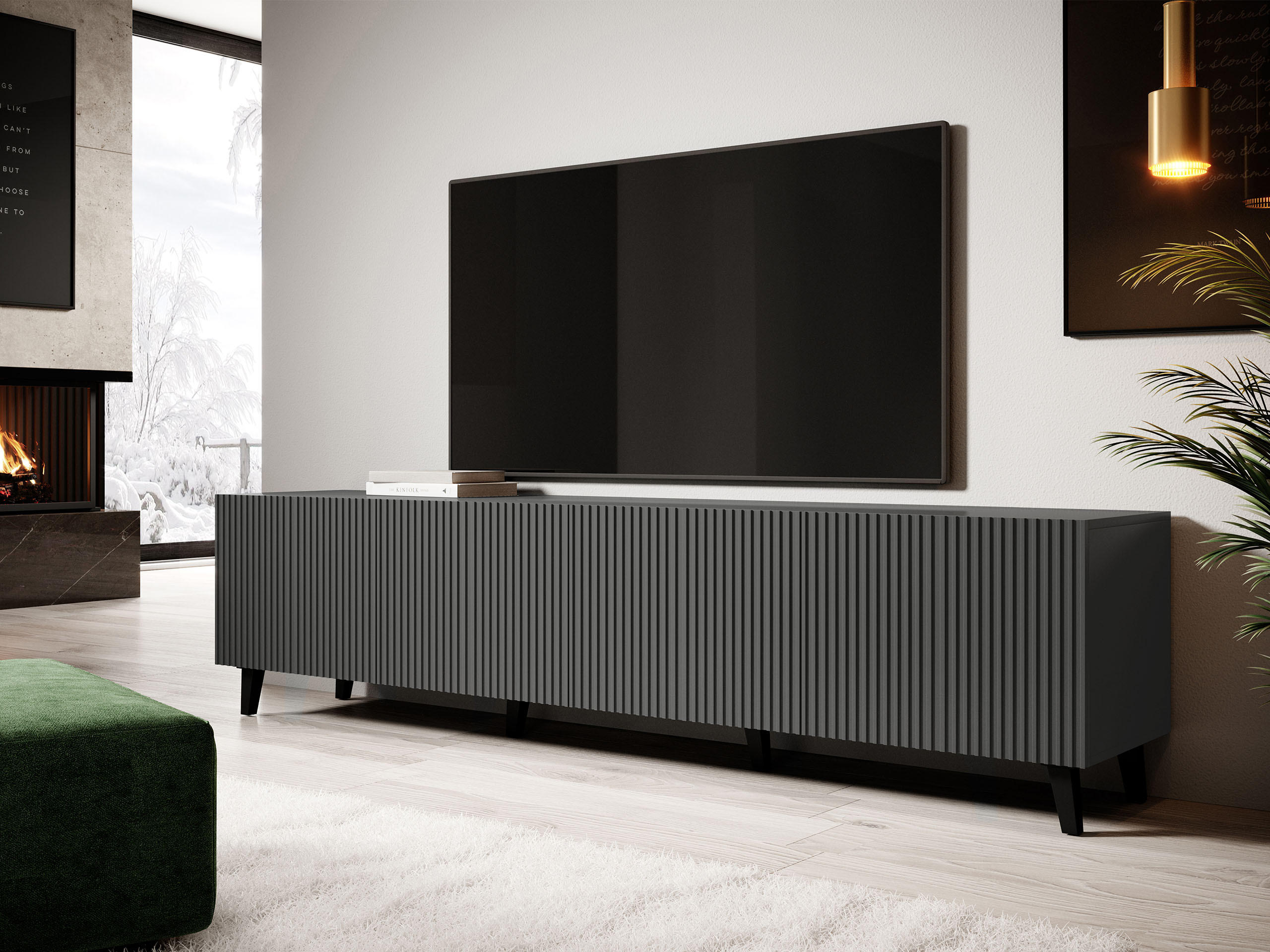 TV-ELEMENT Vamos Grey 200 - Anthrazit/Schwarz, Holzwerkstoff/Kunststoff (201/53/42cm) - MIRJAN24