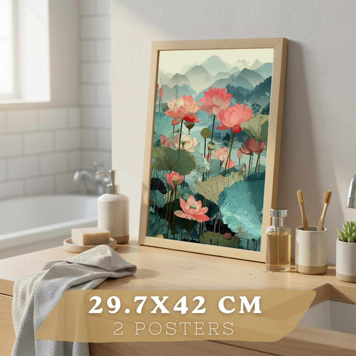 PLAKÁT Sada 3 Japon Světlý dřevěný rám A3 - béžová, papír (42/29.7/3cm) - Nacnic