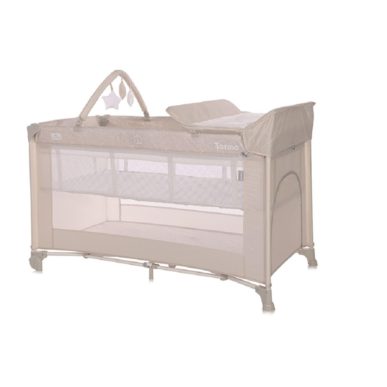 REISEBETT Torino plus 2 hellbraun Wickelauflage Spielbogen Räder faltbar - Beige, Kunststoff (70/127cm) - Lorelli