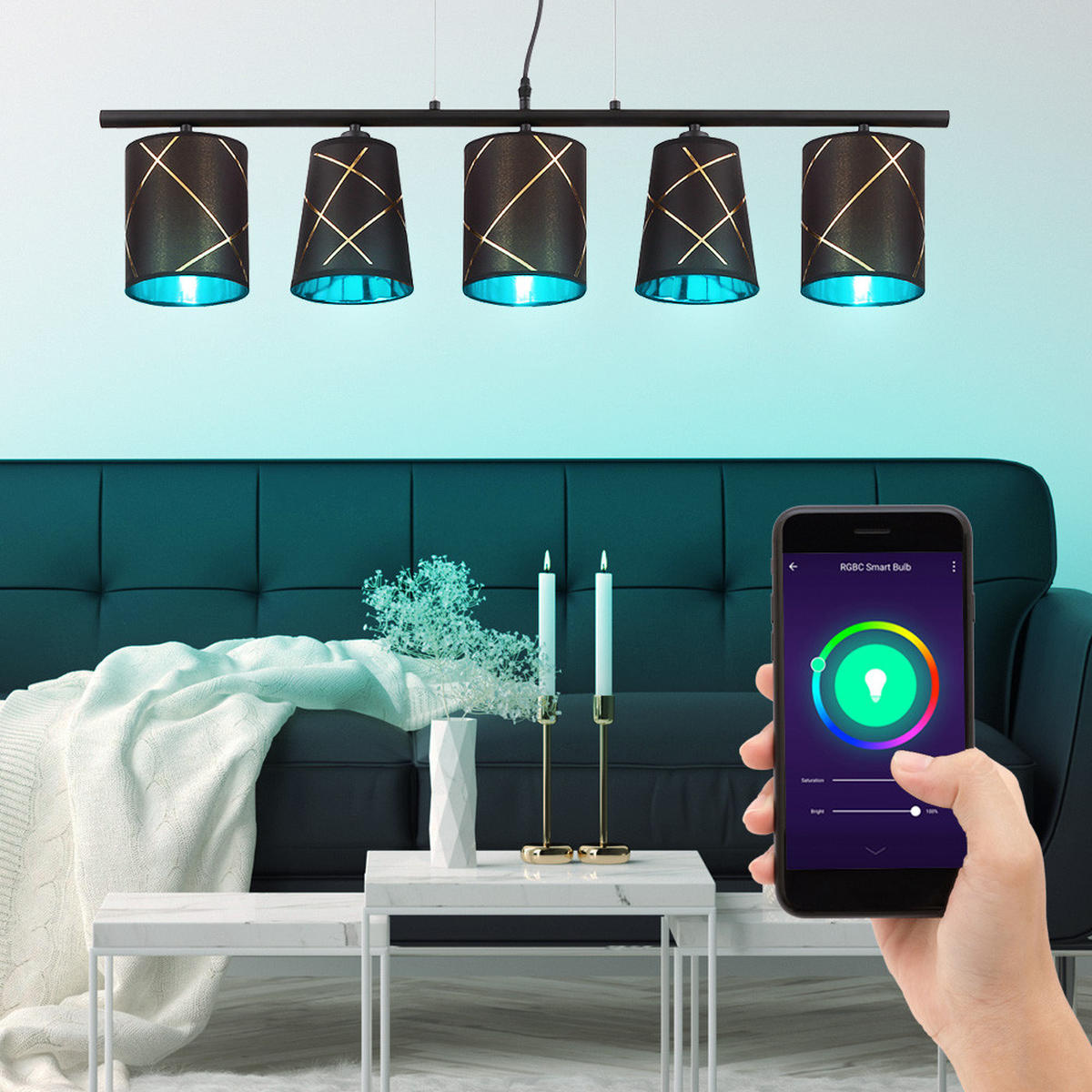 LED HÄNGELEUCHTE BEMMO Metall Schwarz Goldfarben - Schwarz, Metall (90/13/140cm)