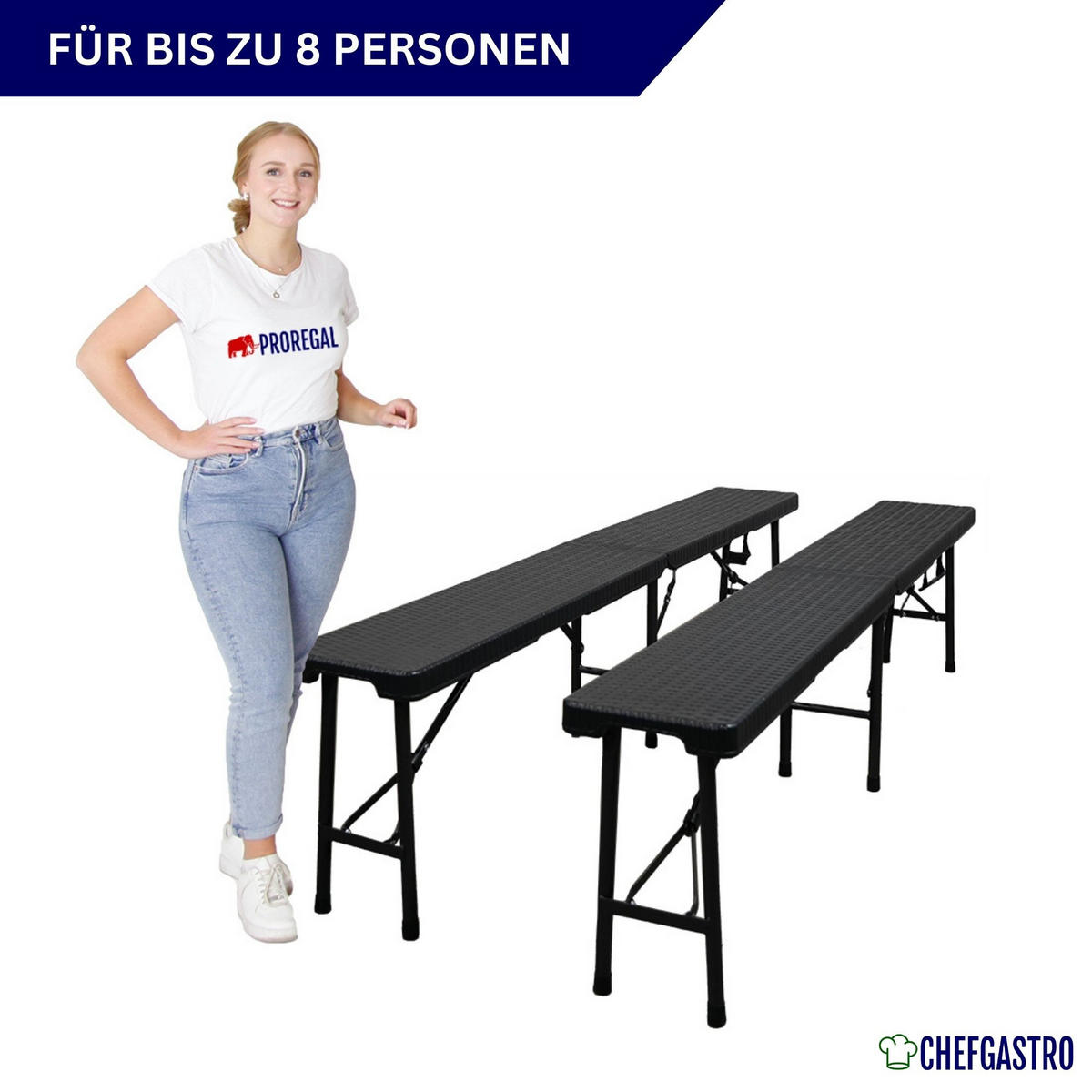 BIERBANK 2er Set klappbar wetterfest 8 Personen Kunststoff Rattan Optik Schwarz - Schwarz, Kunststoff (180/43/43cm) - CHEFGASTRO