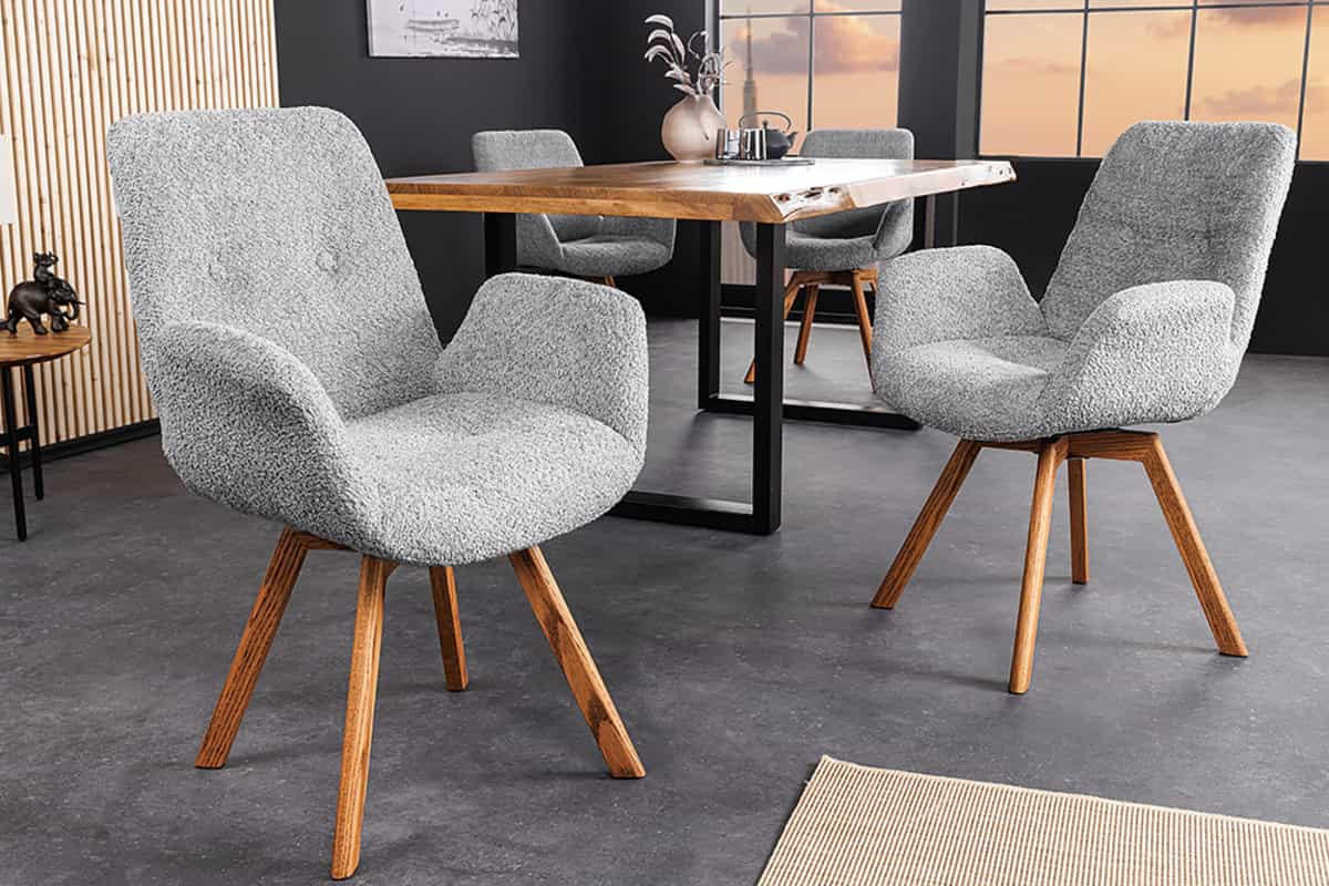 STUHL BALTIC Bouclé Grau 85 cm - Braun/Grau, Holz/Textil (61/85/63cm) - riess-ambiente