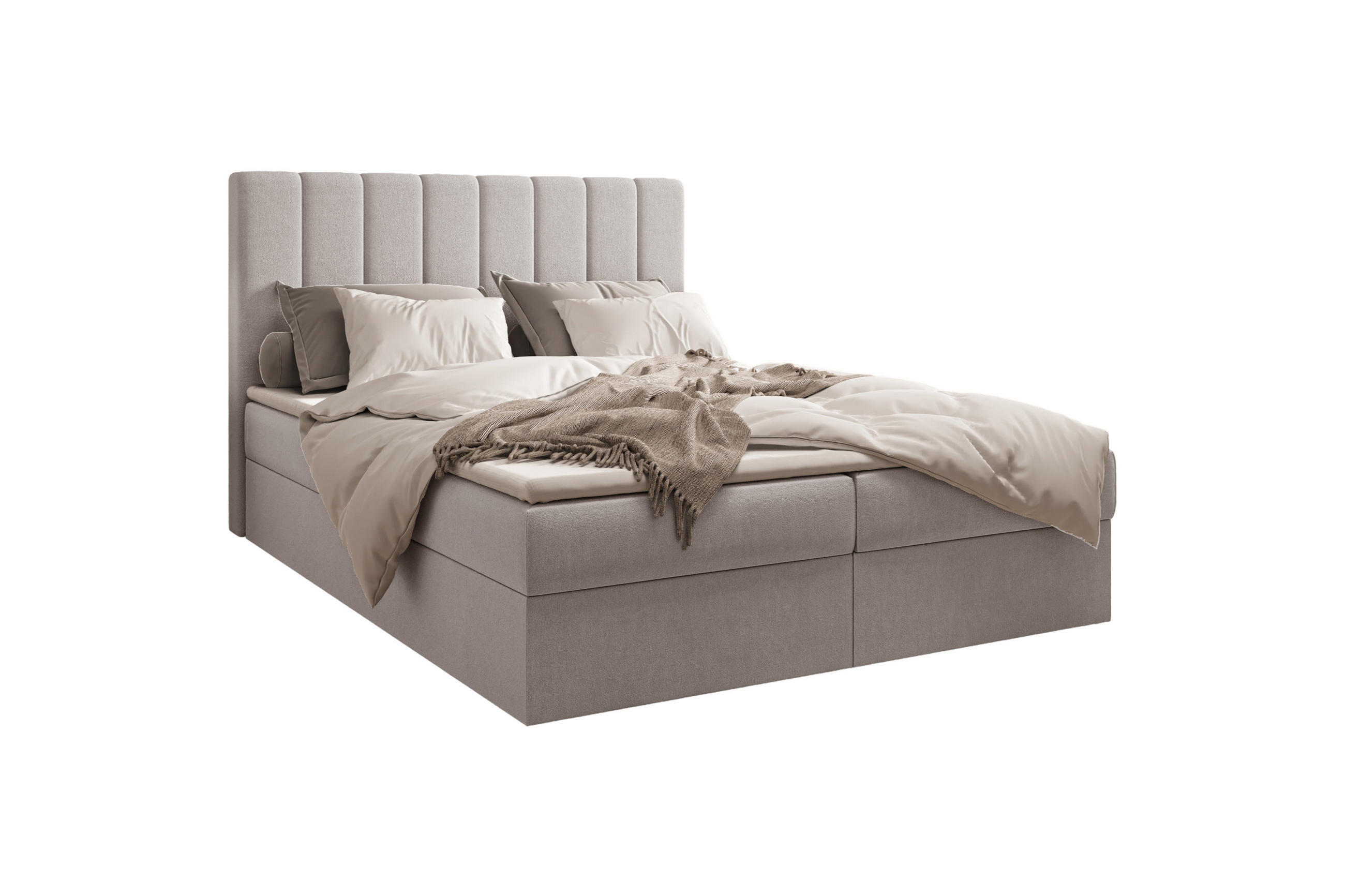 BOXBETT 01 140 x 200 cm - Manila – Stilvoll und bequem Mit Bettkasten, PU-Topper, Federmechanismus, waschbarer Bezug - Silberfarben, Holz (140/200cm) - ROYAL24_MARKT