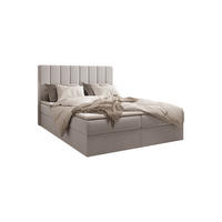 BOXBETT 01 140 x 200 cm - Manila – Stilvoll und bequem Mit Bettkasten, PU-Topper, Federmechanismus, waschbarer Bezug - Silberfarben, Holz (140/200cm) - ROYAL24_MARKT
