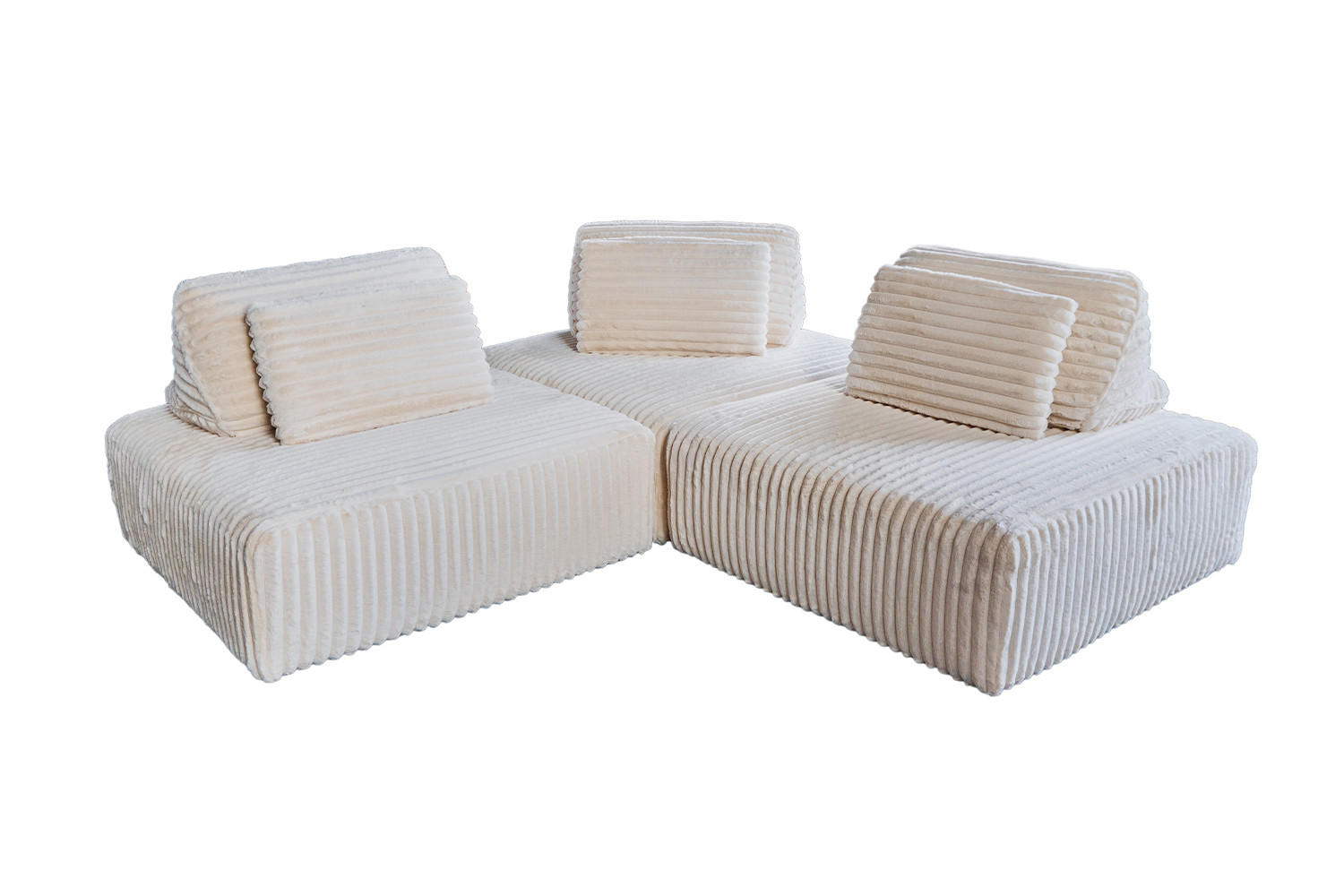 MODULSOFA WIOLO SOFT 3 MODULE 3 KISSEN Cremeweiß Cord - Creme/Schwarz, Kunststoff/Textil (222/84/222cm) - KAWOLA