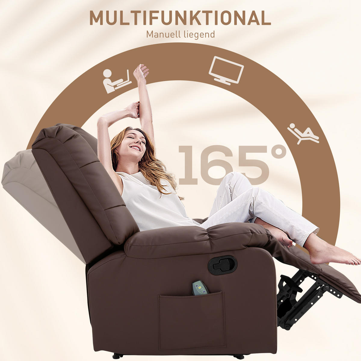 MASSAGESESSEL, Kunstleder, Holz, Braun - Braun, Kunststoff/Metall (99/99/94cm) - HOMCOM