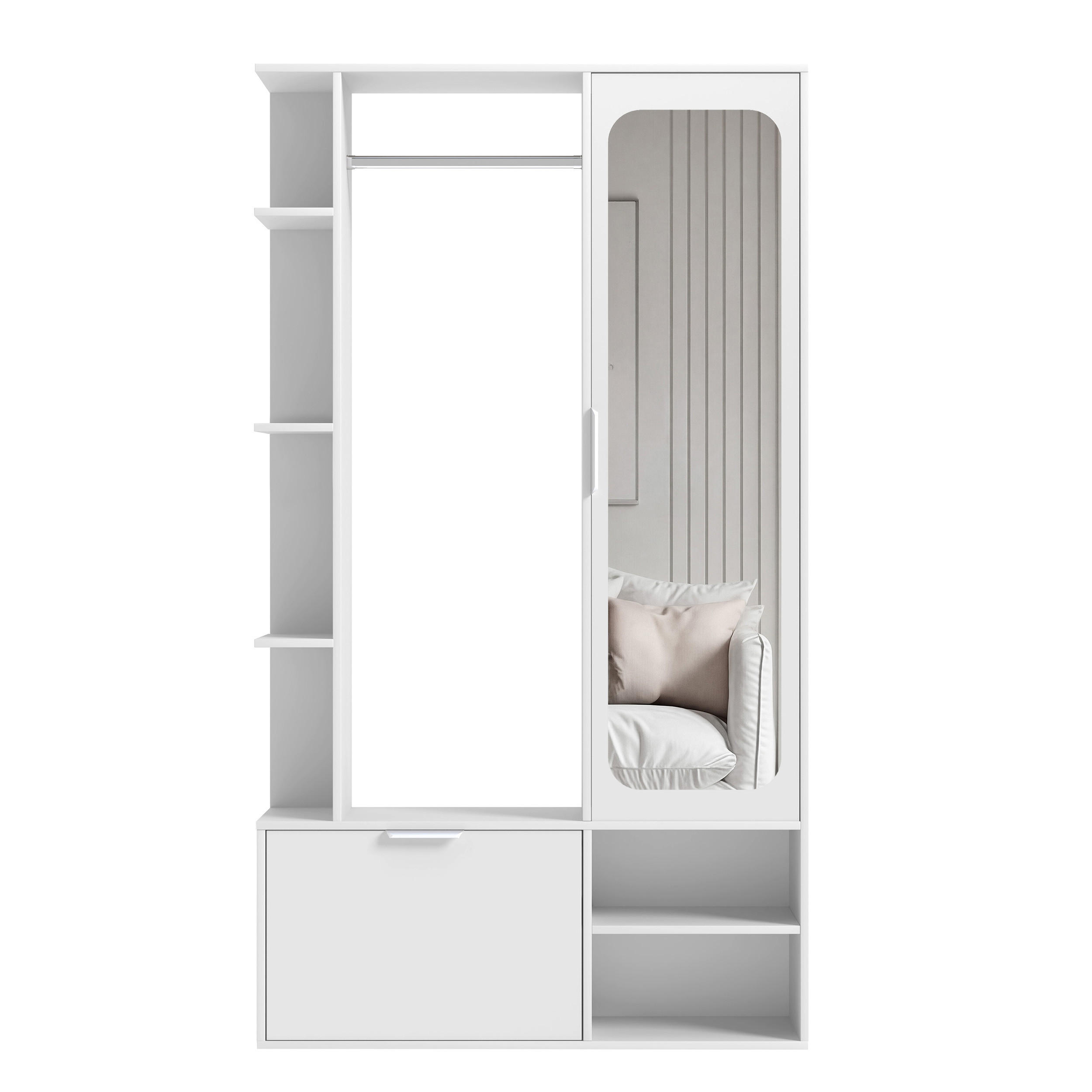GARDEROBE mit Spiegel ELIOR - Weiß, Holz (100/189.4/33cm) - Idohome