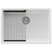 SPÜLBECKEN Praga Slim, 2-er set Weiß 66/47 cm 1 Becken + Ablauf-Set + Aufrollbare Abtropffläche ab 70er Unterschrank - Chromfarben/Weiß, Kunststoff (66/20/47cm) - Primagran