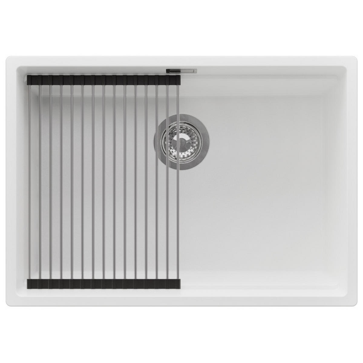 SPÜLBECKEN Praga Slim, 2-er set Weiß 66/47 cm 1 Becken + Ablauf-Set + Aufrollbare Abtropffläche ab 70er Unterschrank - Chromfarben/Weiß, Kunststoff (66/20/47cm) - Primagran