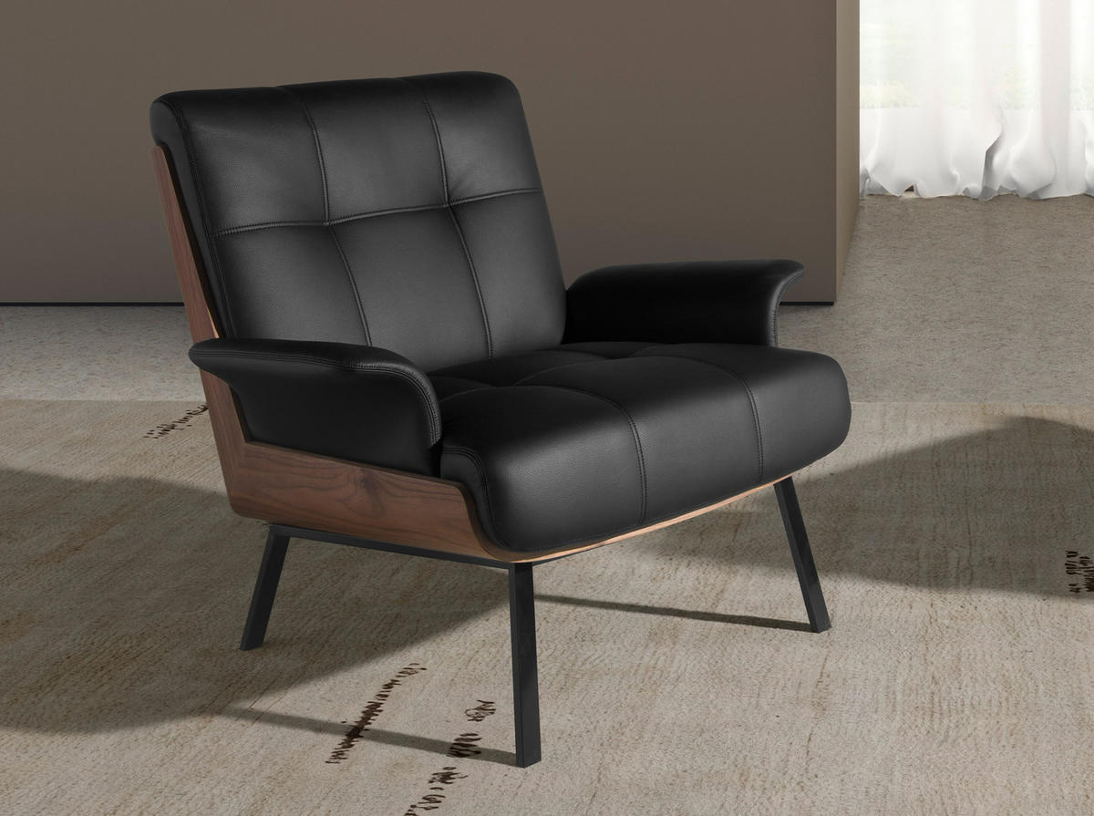 SESSEL Walnuss Schwarz Stahl 90/87/82 - Schwarz, Textil (90/82/87cm) - ANGEL CERDA