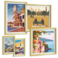 BILDER SET 5er Set - 50x50 cm & 20x30 cm & 40x60 cm Goldrahmen - Boho-Papaya-Fruchtmuster - Goldfarben, Kunststoff (40/60cm) - TULUP