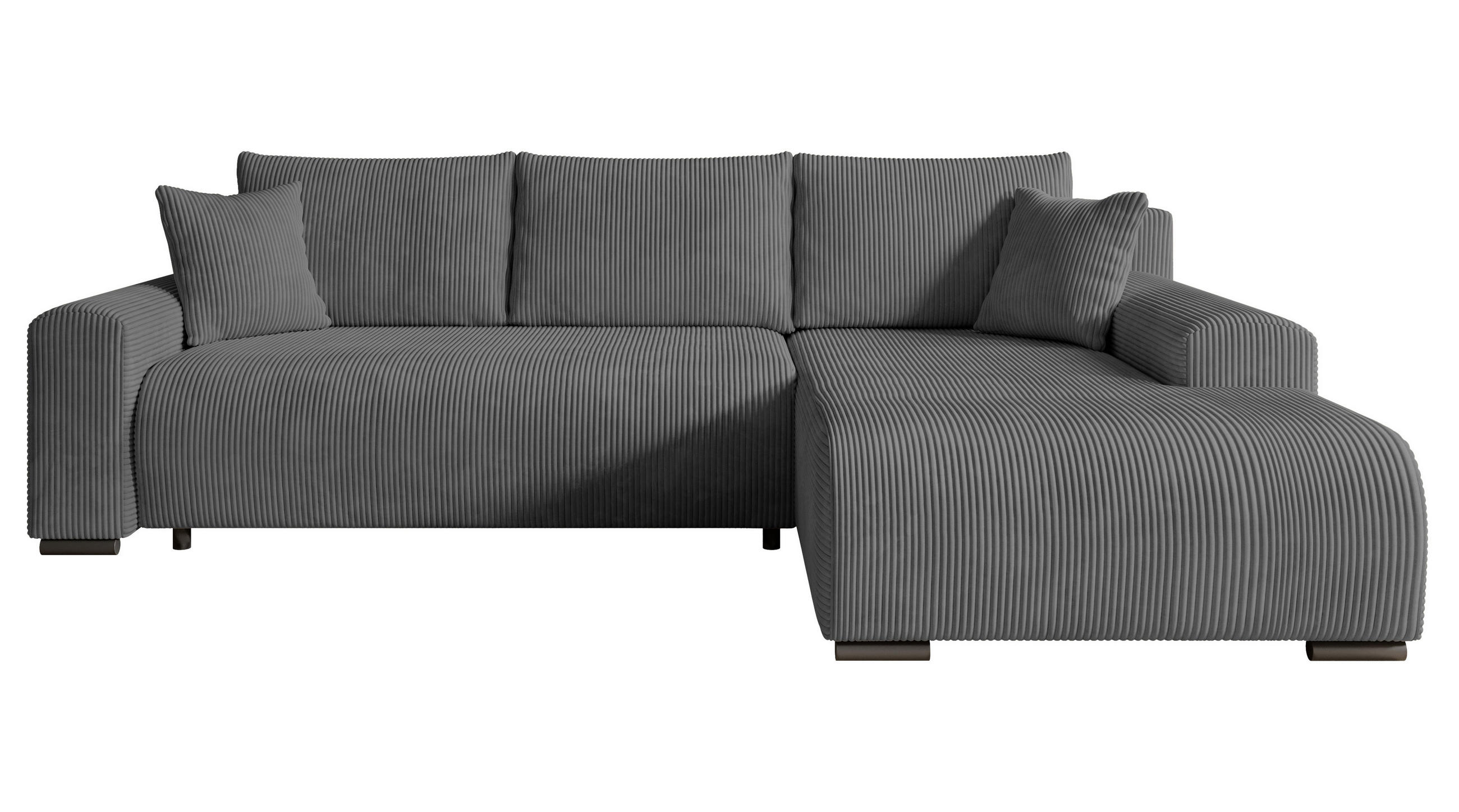 ECKSOFA Nelly mit Bettkasten und Schlaffunktion, Cordstoff in L-Form - Dunkelgrau, Textil (270/185cm)