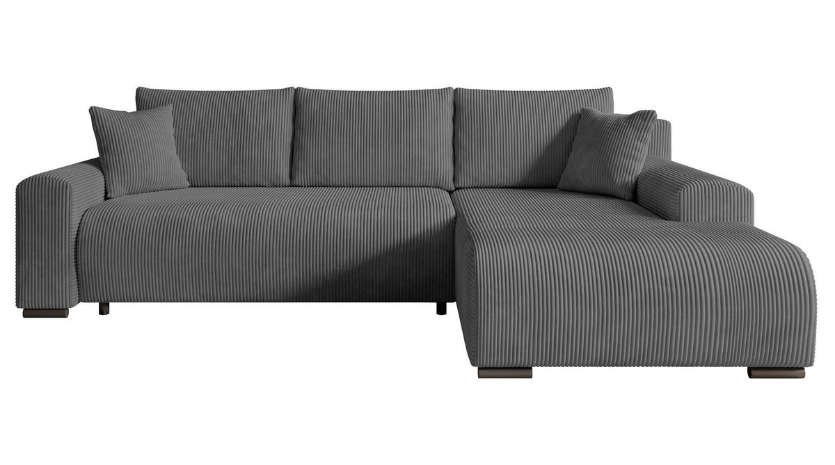 ECKSOFA Nelly mit Bettkasten und Schlaffunktion, Cordstoff in L-Form - Dunkelgrau, Textil (270/185cm)