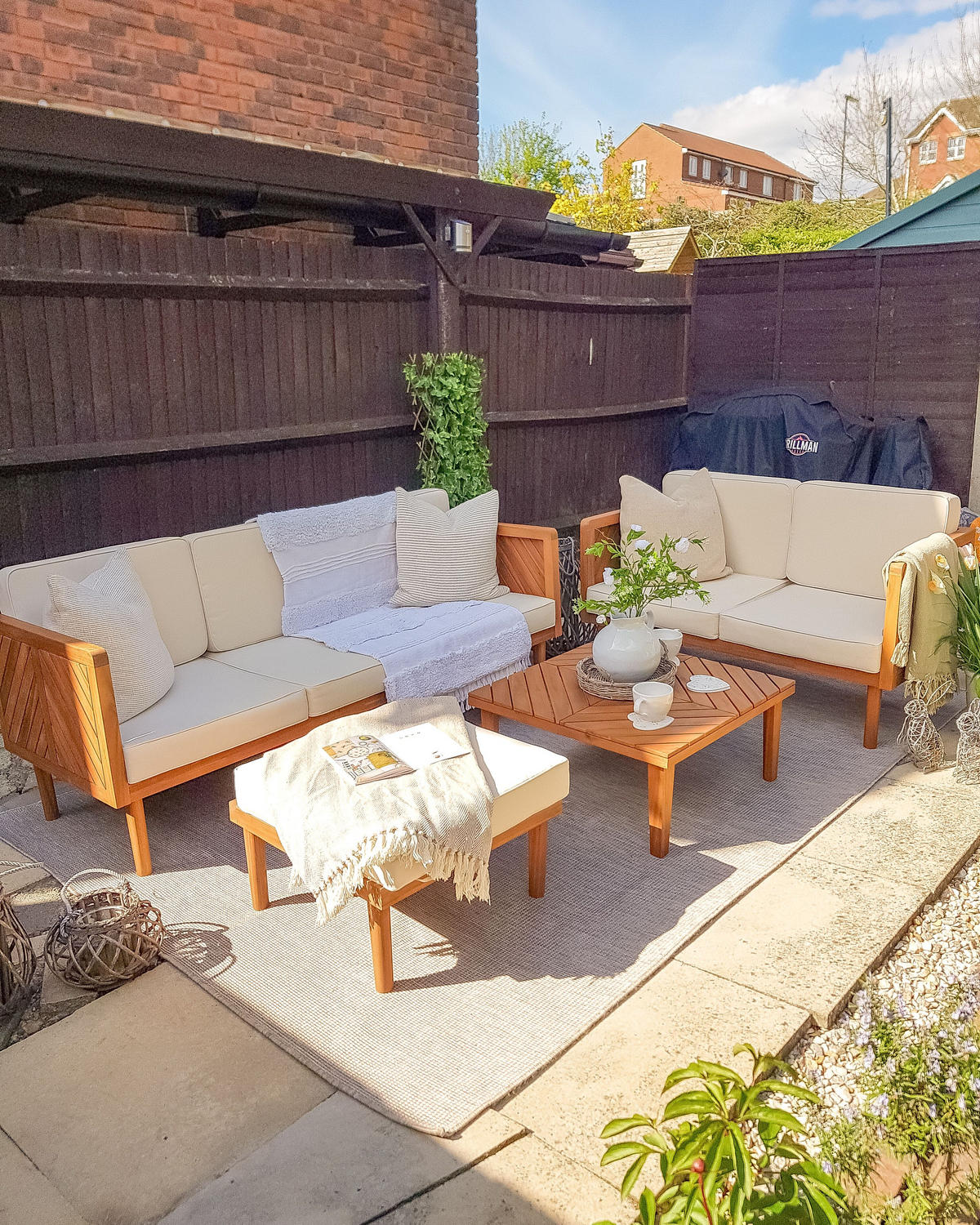 LOUNGE SADA Akáciové dřevo 4-místná Světle hnědá Baratti - světle hnědá, dřevo - Beliani