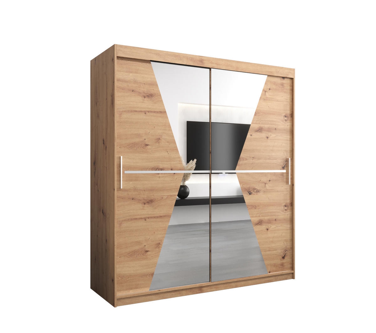 SCHWEBETÜRENSCHRANK 200/180/62 2-türig - Silberfarben/Eiche Artisan, Holz/Kunststoff (180/200/62cm) - MÖBEL KRYSPOL