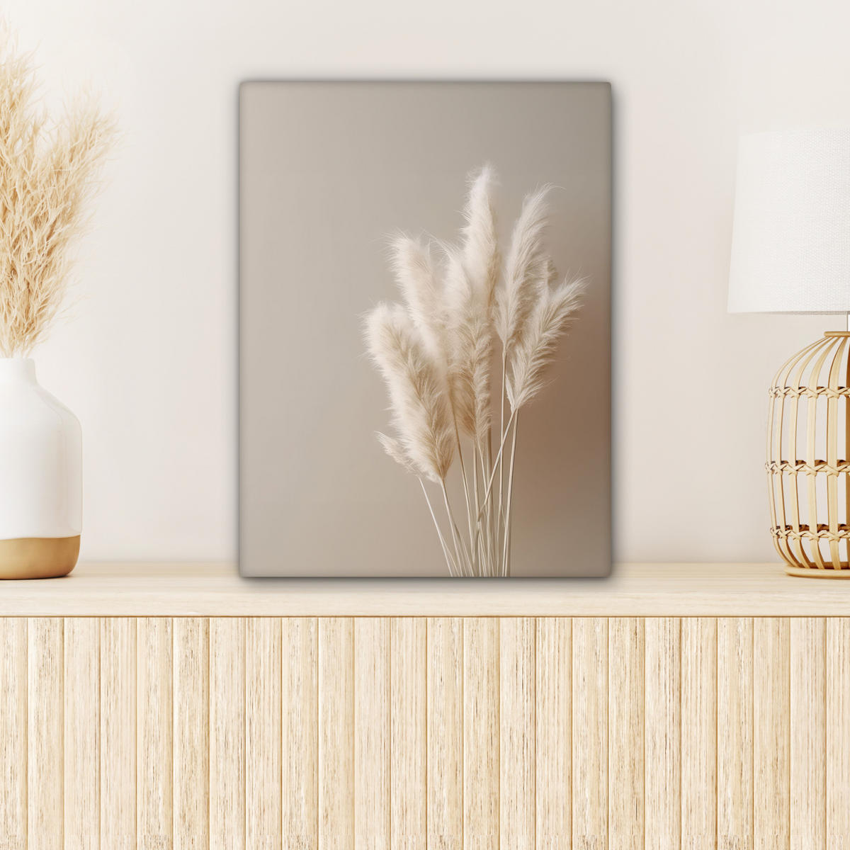 LEINWANDBILD Pampasgras - Federn - Pastell - Weiß Room Decor 30x40 cm - Naturfarben, Textil (30/40cm) - MuchoWow
