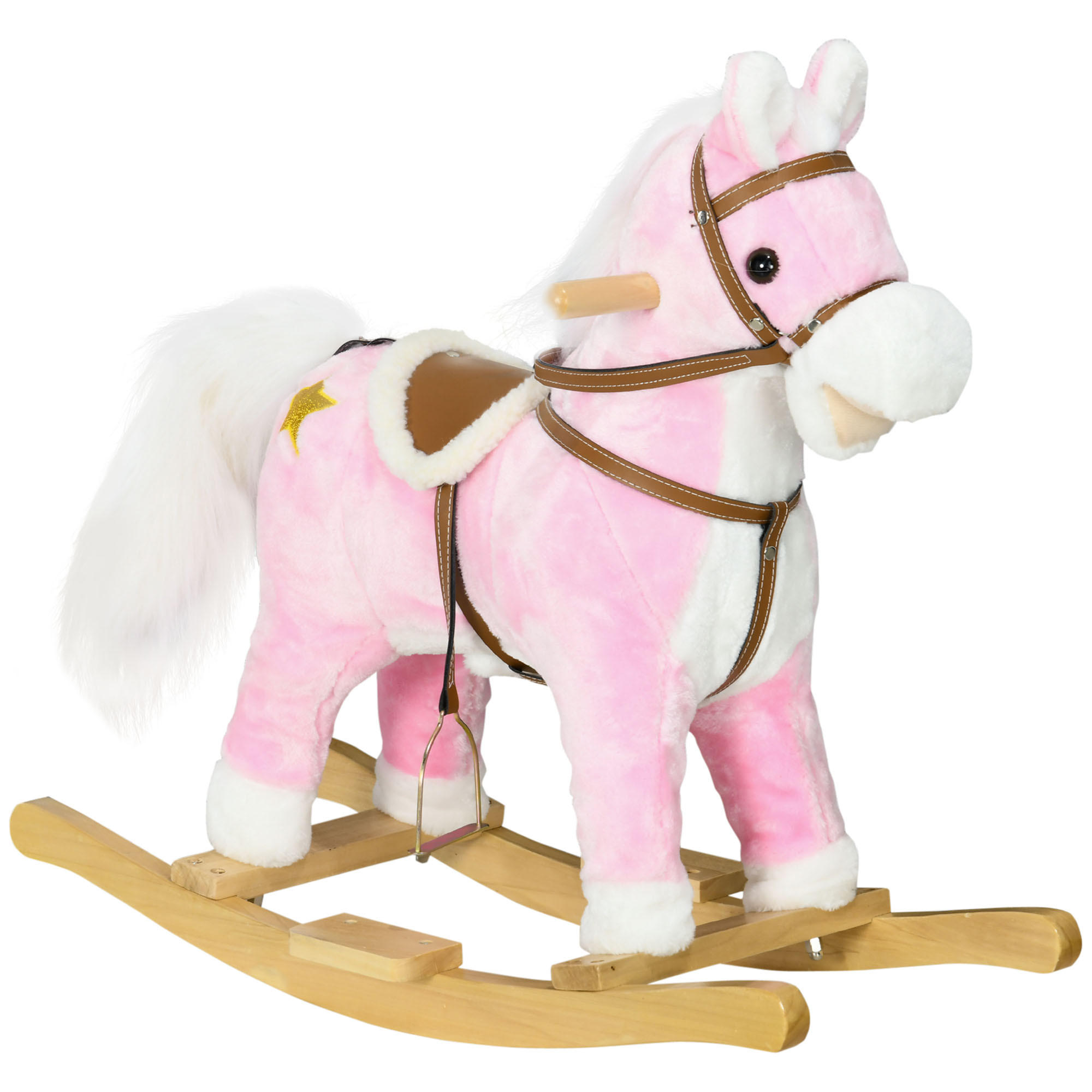 KINDER SCHAUKELTIER, Rosa, Pappelholz+ Plüsch (100% Polyester) - Rosa, Holz (26/62/68cm) - HOMCOM