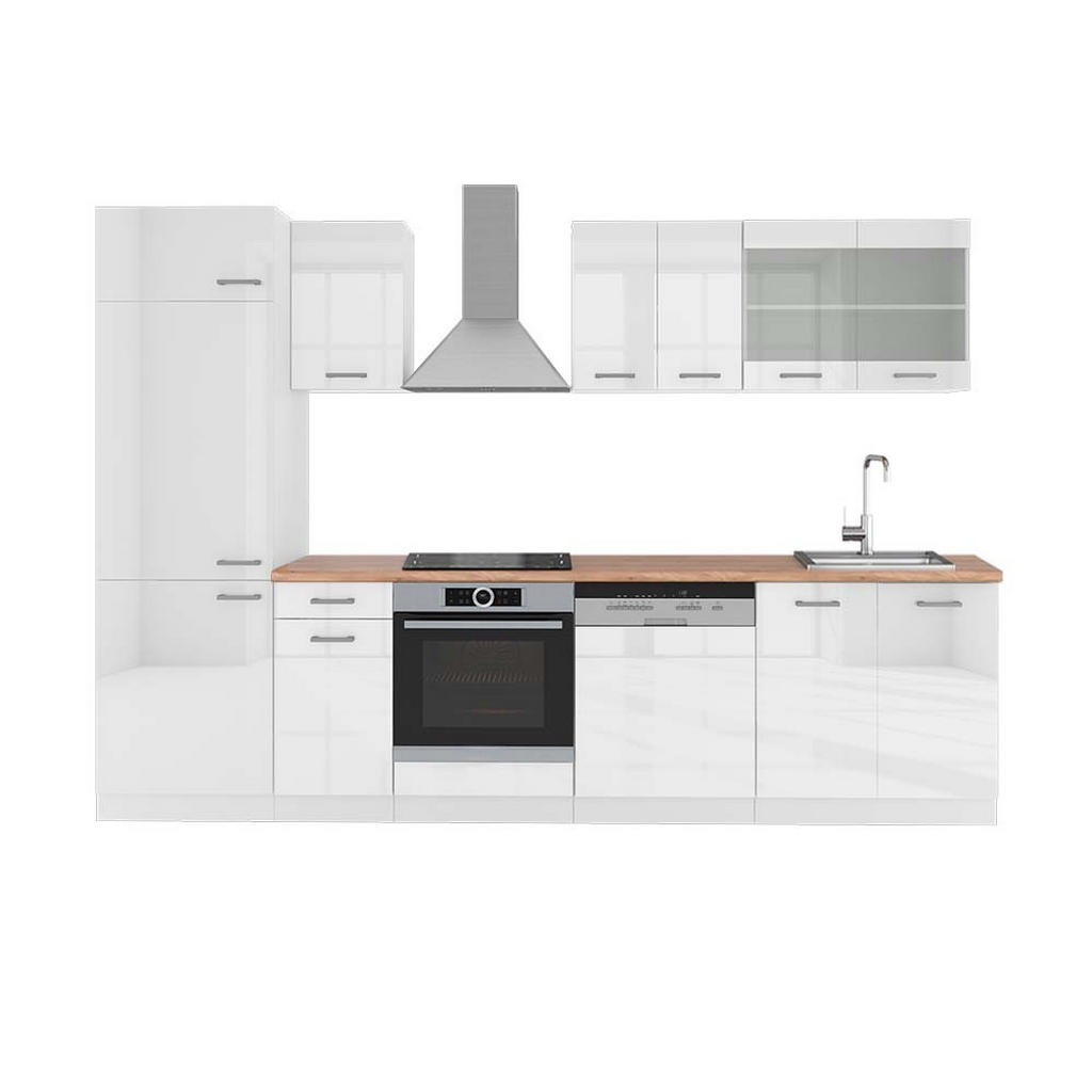 KITCHENETTE R-Line Alb lucios/alb 300 cm , AP Stejar