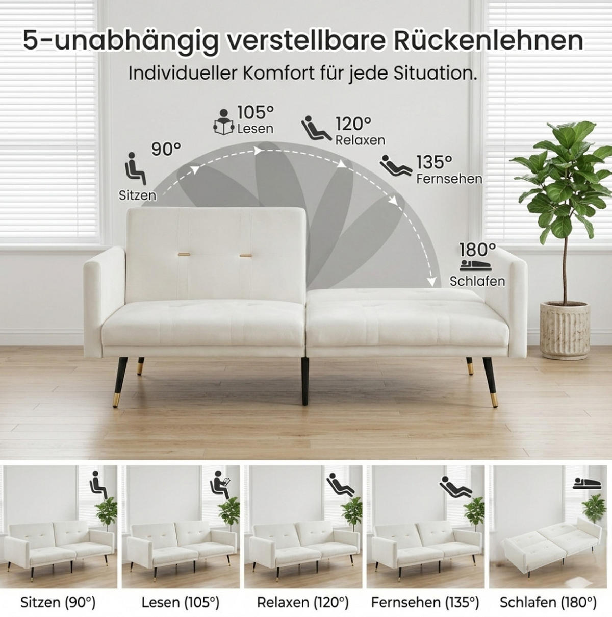 2-SITZER Schlafsofa aus Samt in Beige mit verstellbaren Rückenlehnen - Beige, Textil (164/70/89cm) - Modfu