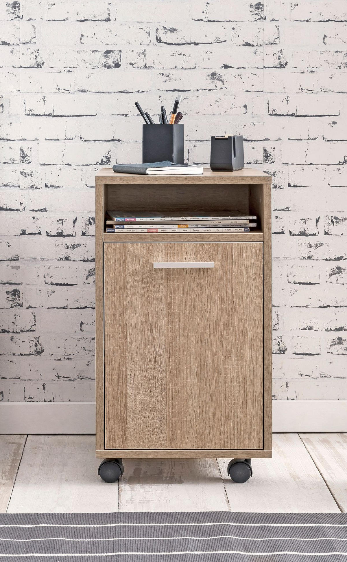 ROLLCONTAINER 2 Türfächer Ablage Rollen Mit Bremsen OSSOLA, Beige 33x38x60 cm - Beige/Schwarz, Holz/Kunststoff (33/60/38cm) - KADIMA DESIGN