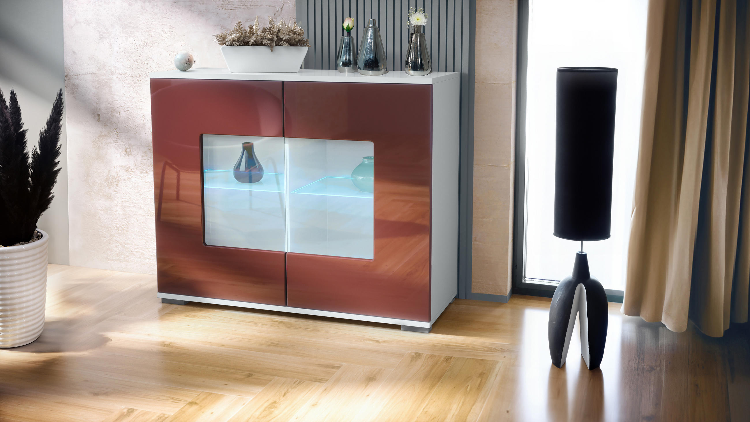 KOMMODE Grömitz Bordeaux Hochglanz - Bordeaux, Holzwerkstoff (92.5/75.5/35cm) - Vladon