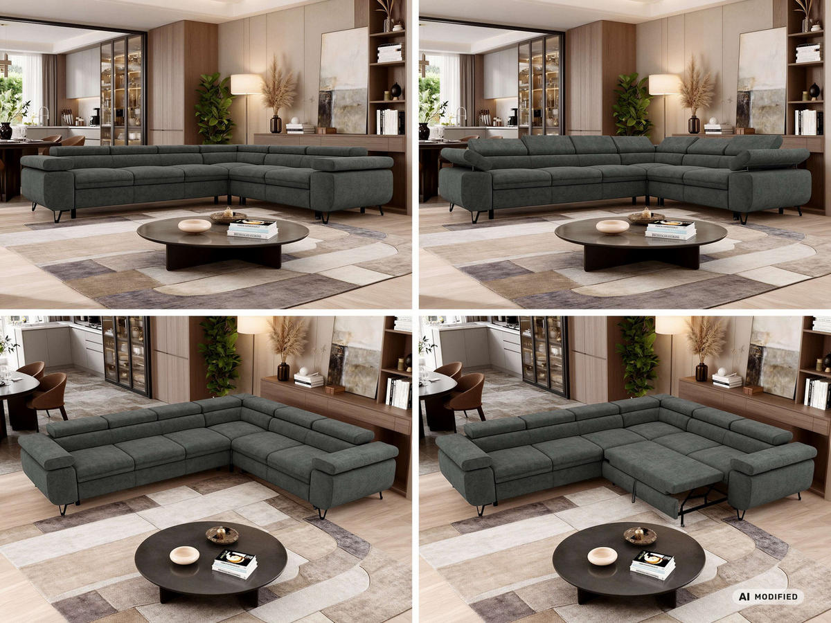 ECKSOFA NORDEN L - Dunkelgrau Stukture - Links Seite - Dunkelgrau/Schwarz, Textil/Metall (269/329cm) - MKS