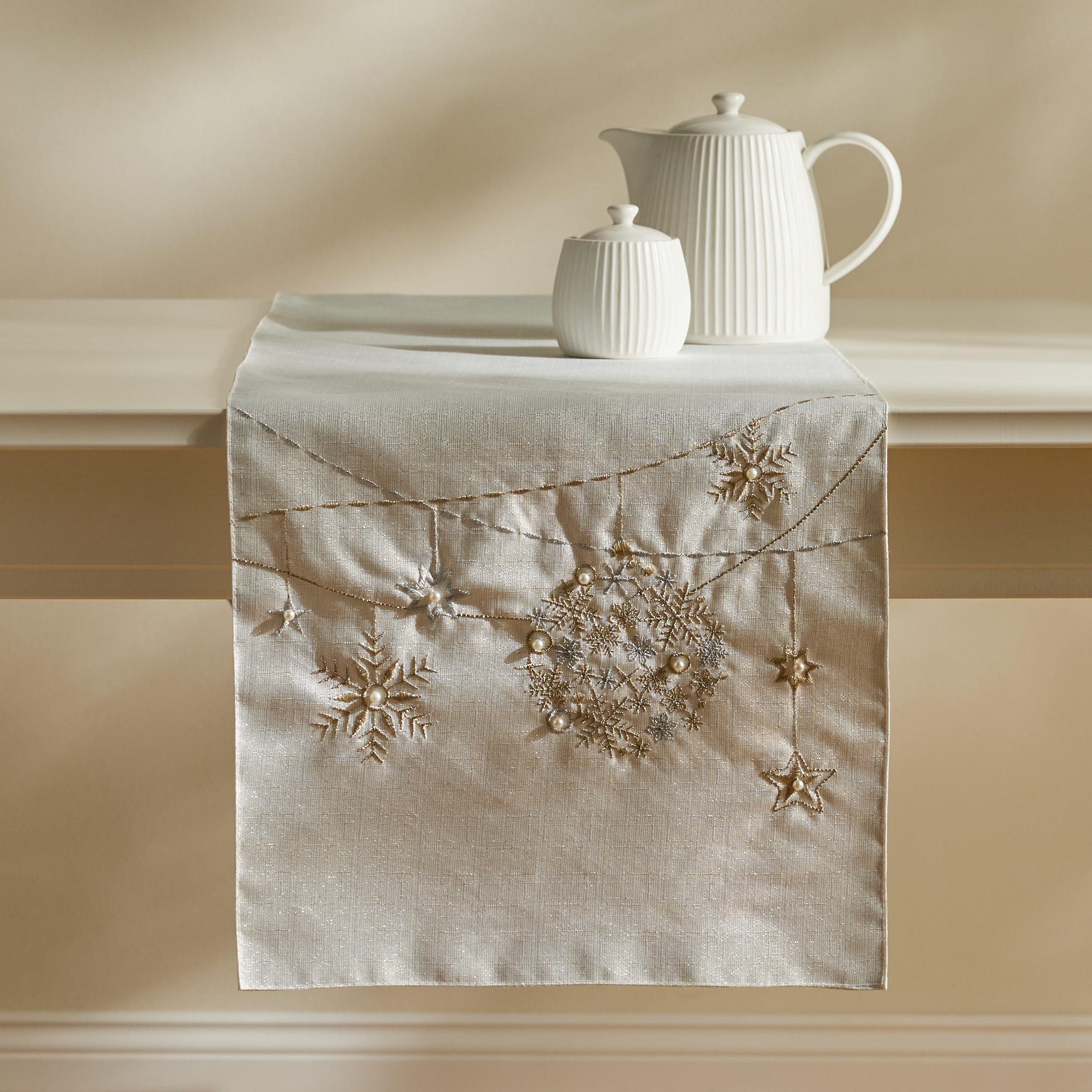 TISCHLÄUFER Bestickter BAULE, 35x180 cm, Silber, Weihnachten Deko Tischdecke, Christmas - Silberfarben, Kunststoff (180/35/1cm) - home&you