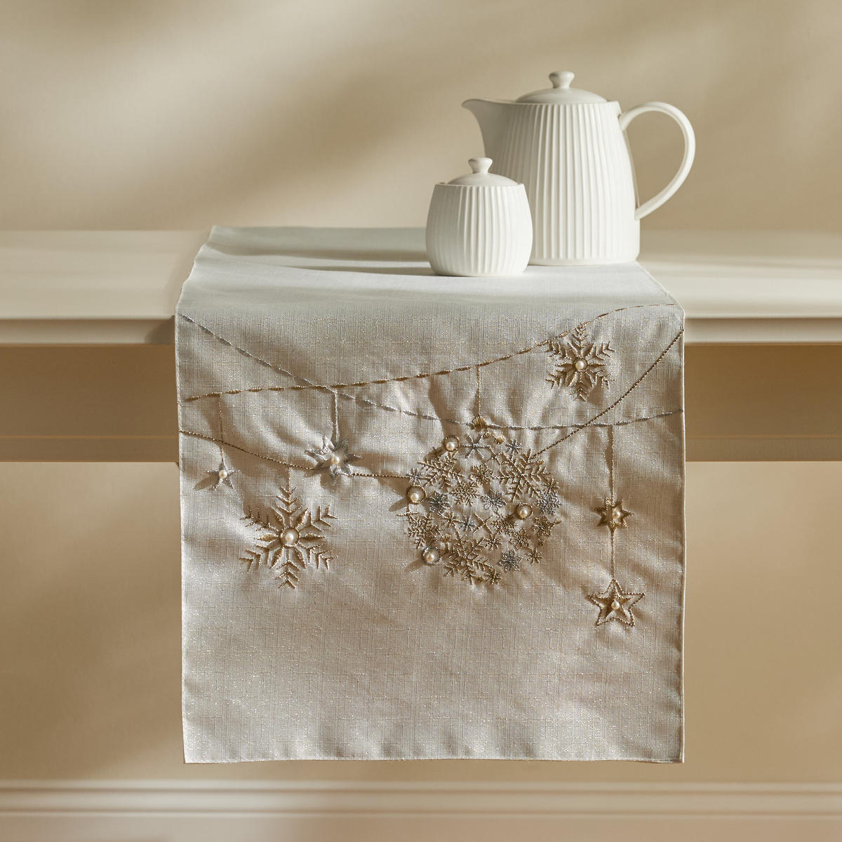 TISCHLÄUFER Bestickter BAULE, 35x180 cm, Silber, Weihnachten Deko Tischdecke, Christmas - Silberfarben, Kunststoff (180/35/1cm) - home&you