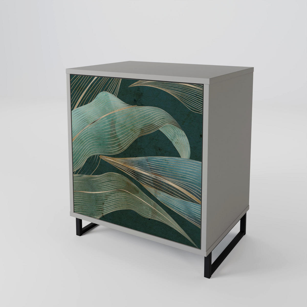 SIDEBOARD ROYAL GREEN, Grau, 57,5x42x75,5 cm, Goldfarbene Metallfüße - Goldfarben/Multicolor, Holzwerkstoff/Metall (57.5/75.5/42cm) - SpaceRebels
