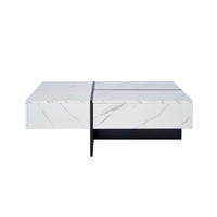 COUCHTISCH Weiß Hochglanz mit LED, Stauraum und Schubladen - Weiß, Metall (100/50/34cm)