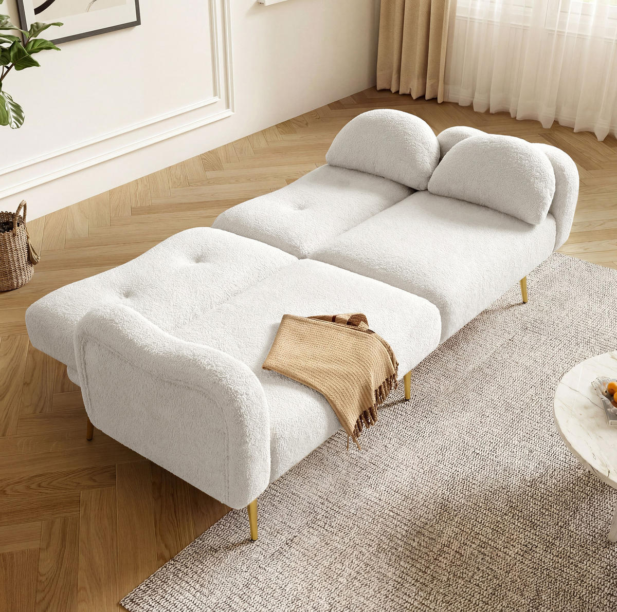 SOFABETT mit Schlaffunktion 155 x 85,5 cm White 2er-Kissen - Weiß, Kunststoff (175/82/79cm) - Meubliv