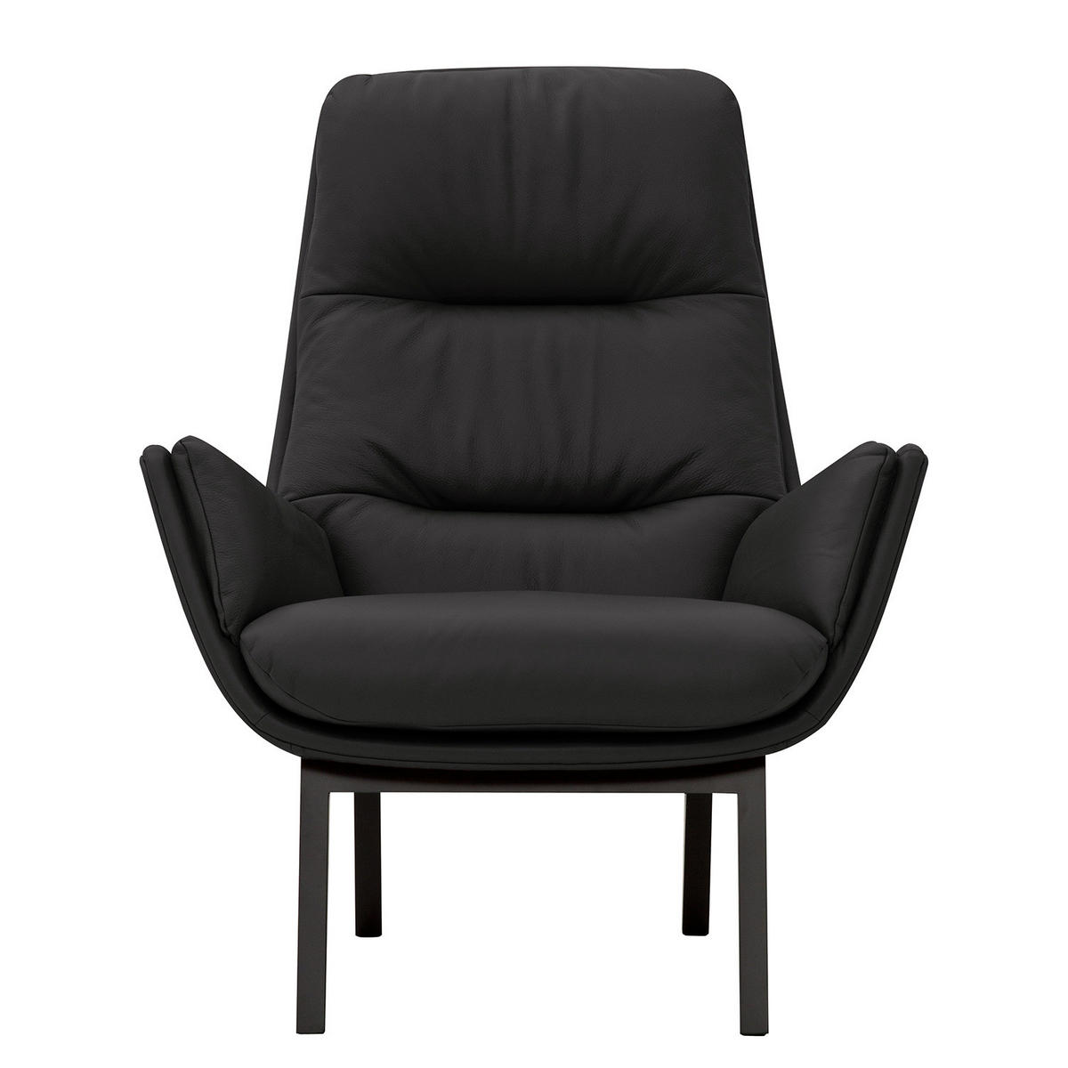 SESSEL mit Holzfüßen - Schwarz/Grau, Leder/Eichenholz (83/95/97cm) - home24