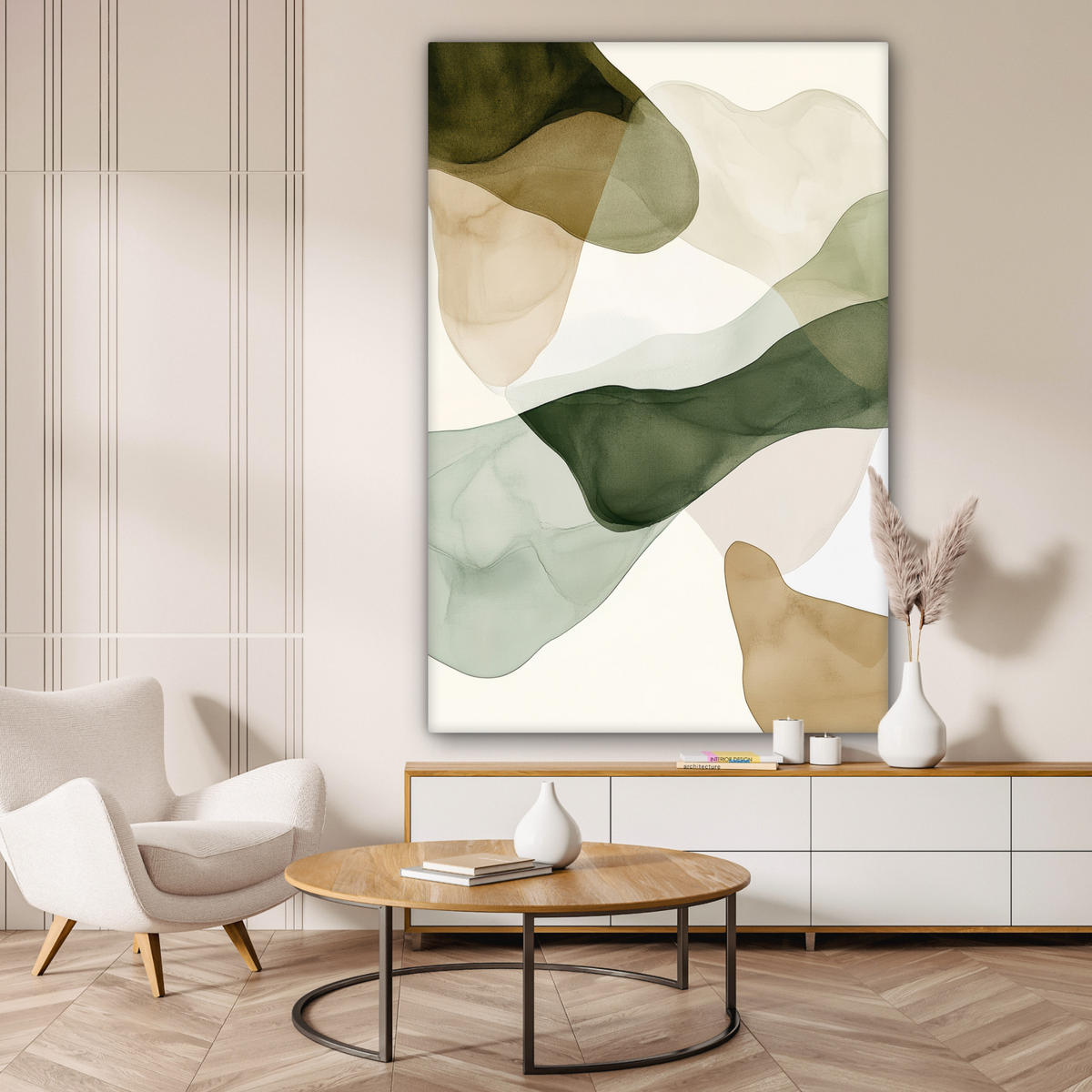 LEINWANDBILD Japandi - Abstrakt - Grün 90x140 cm - Salbeigrün, Textil (90/140cm) - MuchoWow