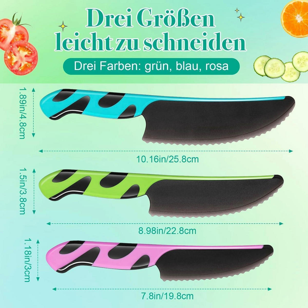 KINDERMESSER-SET 3-teilig BPA-frei mit Keramikschäler - Multicolor, Kunststoff