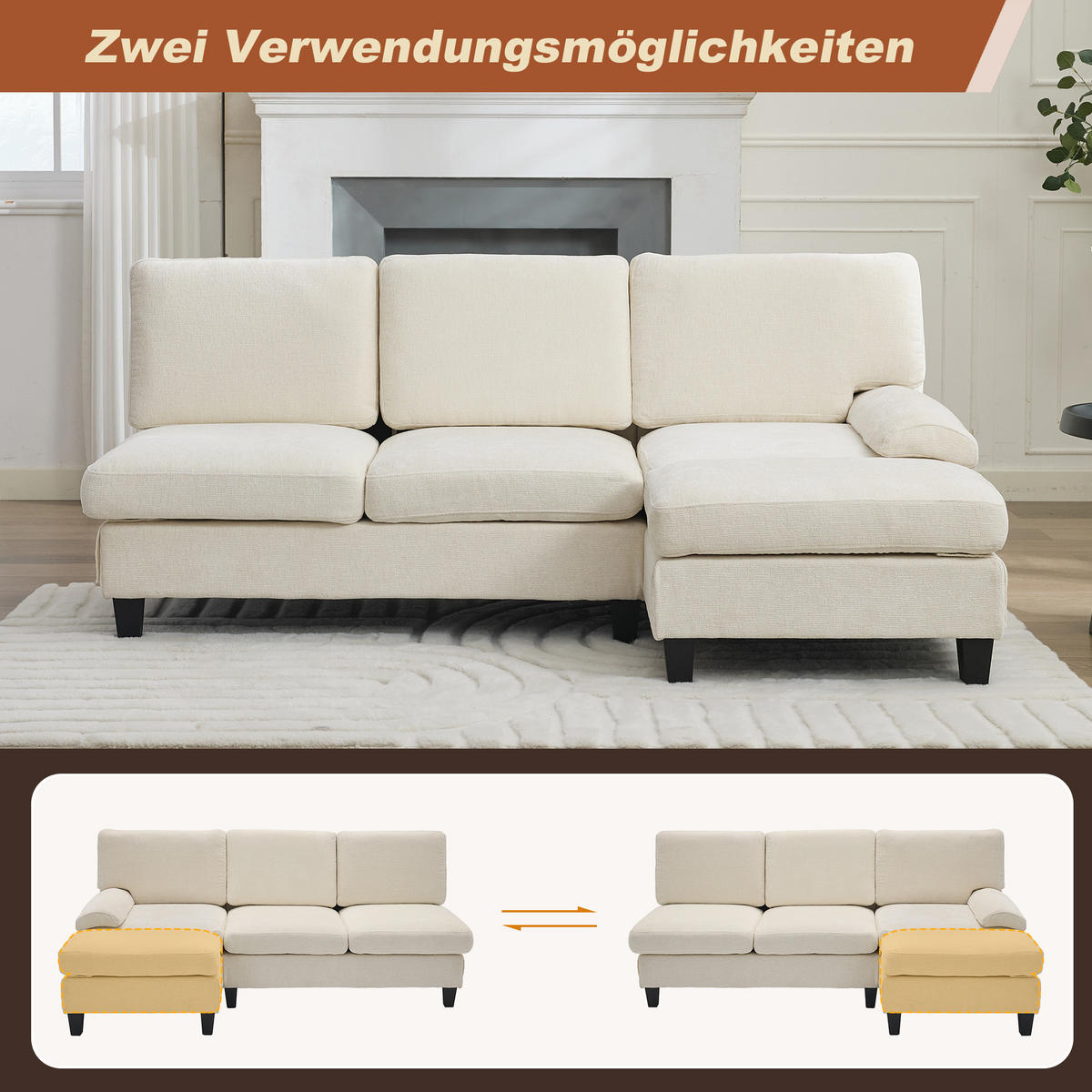 ECKSOFA L-Form, Stoff mit bequemer Polsterung, 194/118/81 cm, Beige - Beige, Textil (118/194cm) - Redom