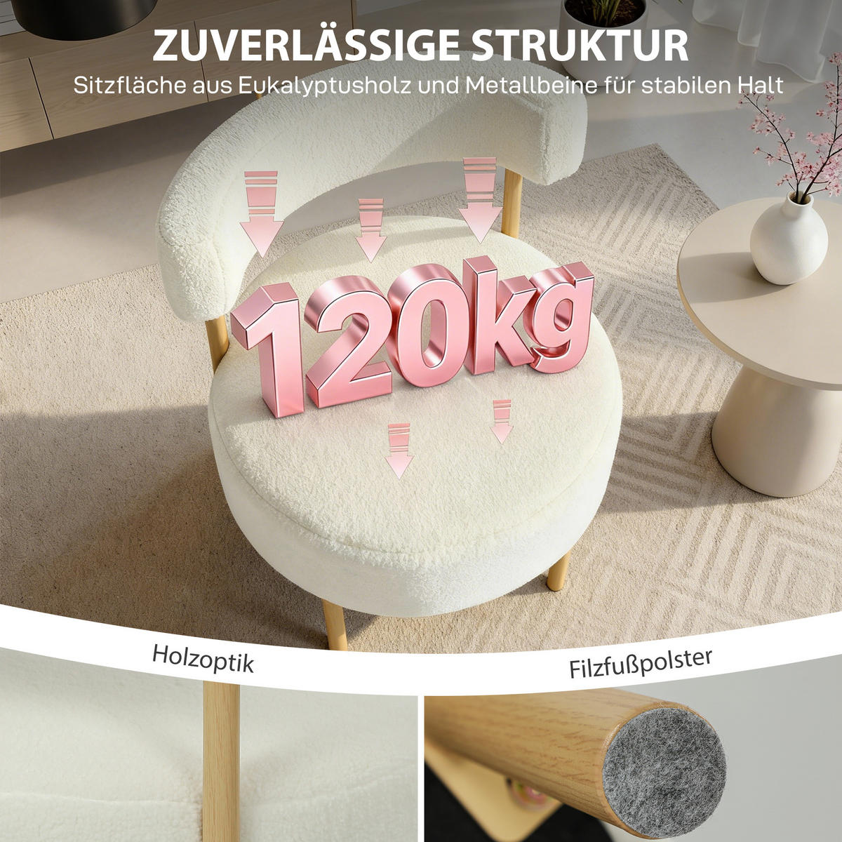 RELAXSESSEL DE-06550 Sherpa-Fleece, Metallbeine in Holzoptik Cremeweiß - Creme, Holz/Textil (67/71/67cm) - ComfortXL