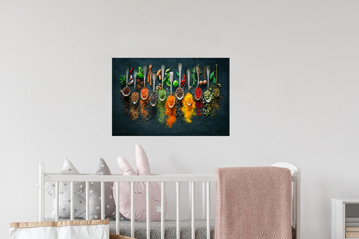 WANDTATTOO Kräuter - Gewürze - Löffel 60x40 cm - Currygelb, Kunststoff (60/40/0.1cm) - MuchoWow