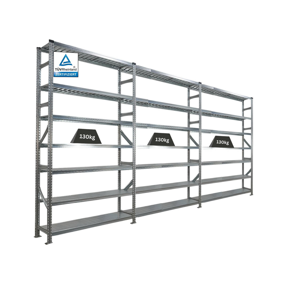 FACHBODENREGAL Proximo Stecksystem 250x450x32cm 7 Ebenen Beidseitig nutzbar Verzinkt - Silberfarben, Metall (450/250/32cm) - PROREGAL