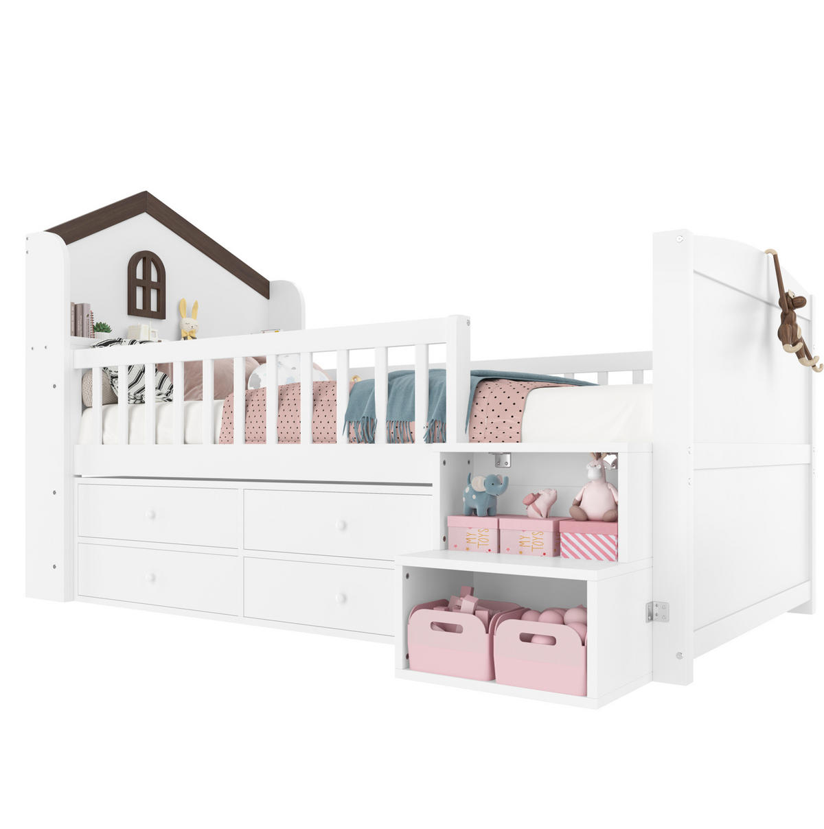 KINDERBETT 90/200 cm Weiß mit LED-Beleuchtung und 4 Schubladen - Weiß, Holz (90/200cm) - Flora Grace