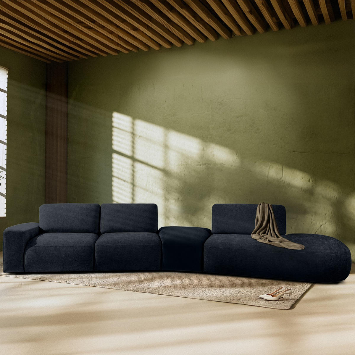 5-SITZER ECKSOFA ZUCCO Chenille rechts, Dunkelblau - Dunkelblau, Textil (430/84/105cm) - KONSIMO®
