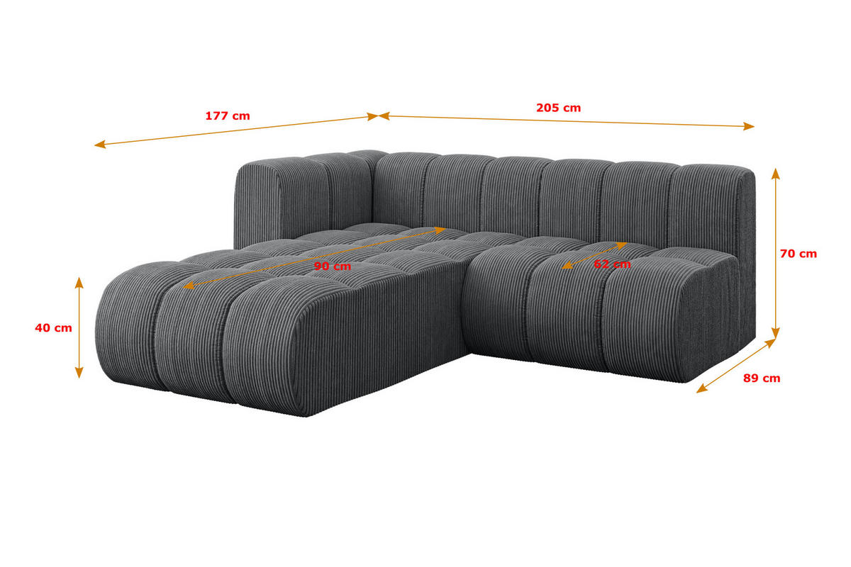 ECKSOFA modulares Sofa Darnel-L1 - 205x177x70 cm Dunkelgrau - Dunkelgrau, Holzwerkstoff/Textil (205/177cm) - ALTDECOR
