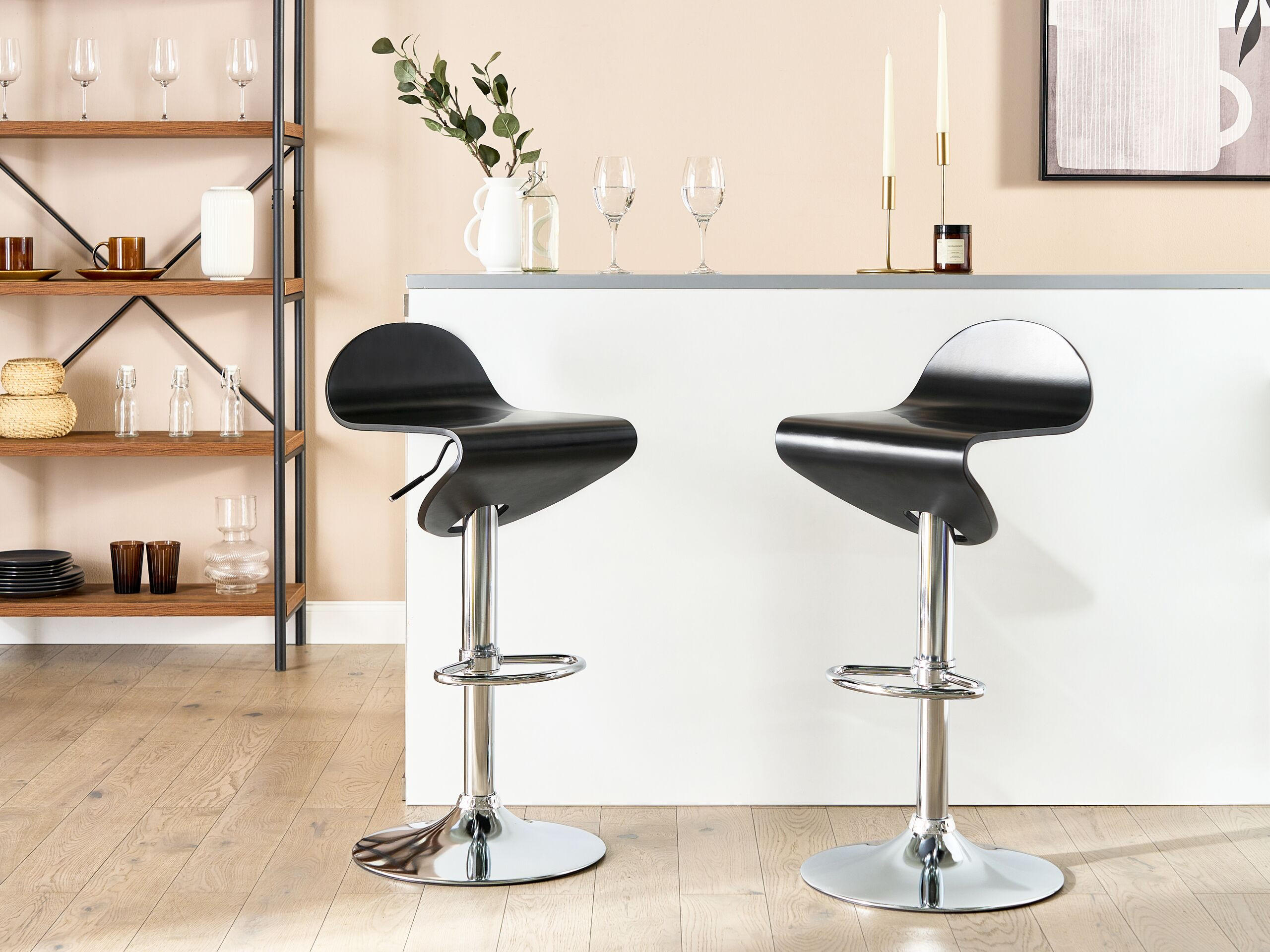 BARHOCKER 2er-Set Holzwerkstoff Schwarz Liverpool - Schwarz, Holzwerkstoff/Metall (41/76/41cm) - Beliani